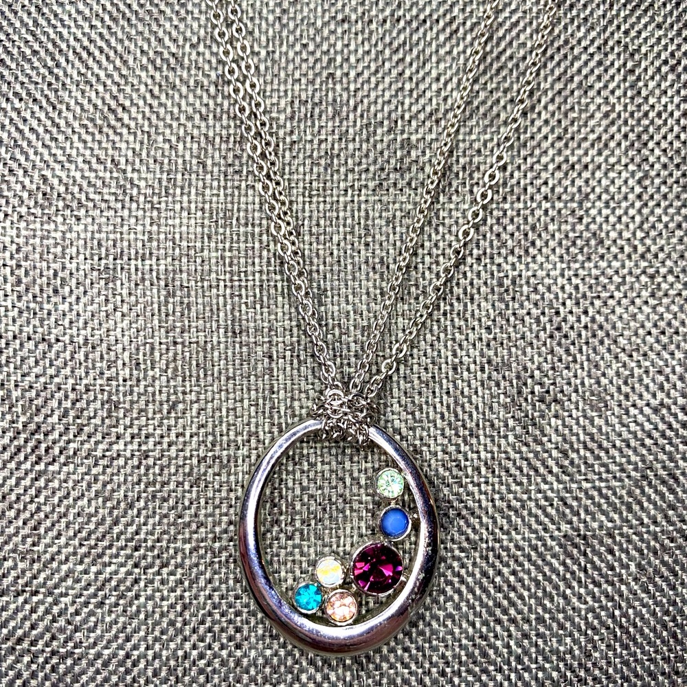 Lia Sophia silver double chain with gemstone pendant
